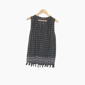 Madewell Women Size S Black Geo Print Boho 100% Cotton Tassled Tank Top